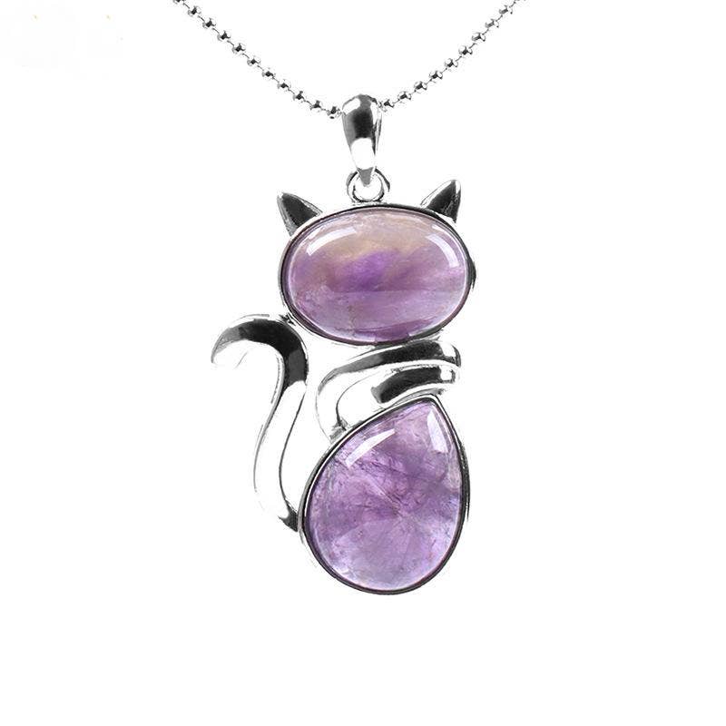 Natural Stone Cat-shaped Pendant Necklace: Tiger-Eye Chain