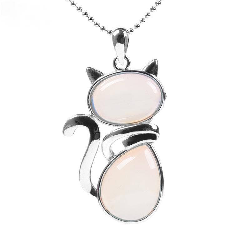 Natural Stone Cat-shaped Pendant Necklace: Tiger-Eye Chain