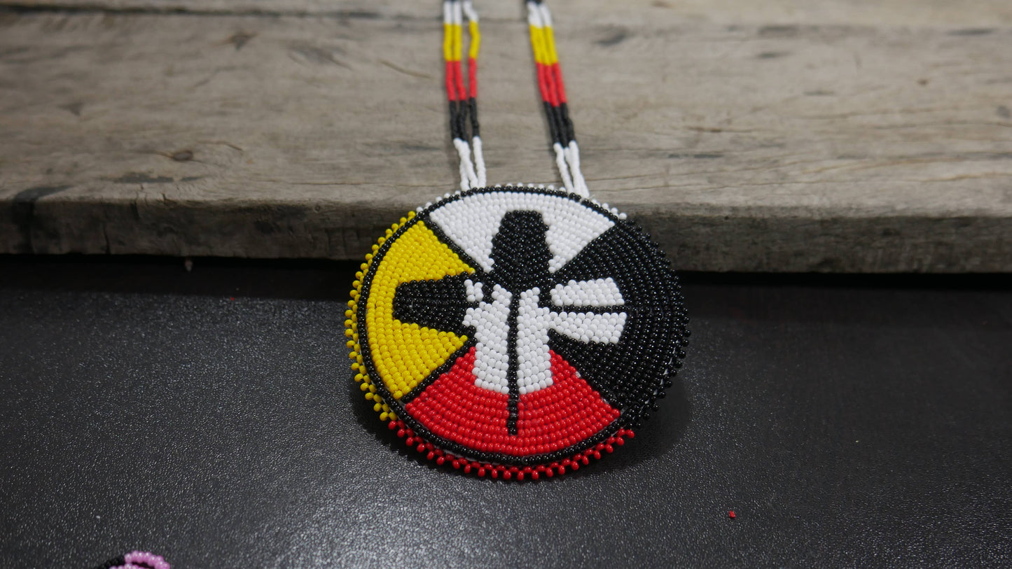 Native American Style Beaded medallions 4 Direction Feather