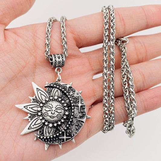 Sun Moon Pendant Necklace - MJ/MS: Ancient silver