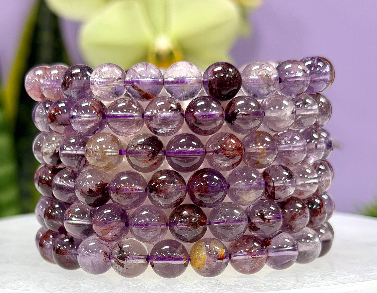 8mm Natural Super 7 Crystal Healing Stretch Bracelet 7.5"