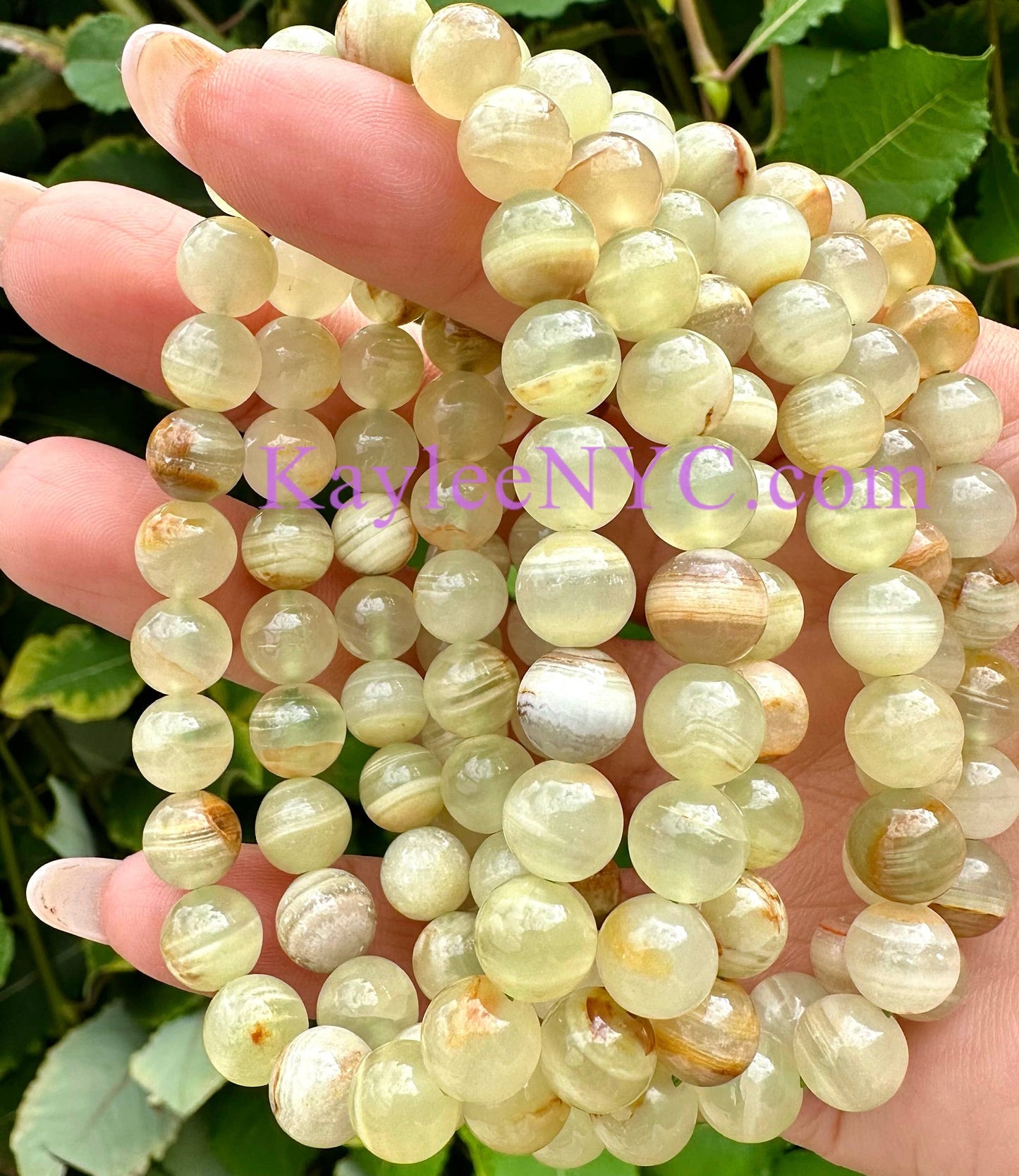 6 Pcs Natural Green Onyx 8mm 7.5” Crystal Bracelet