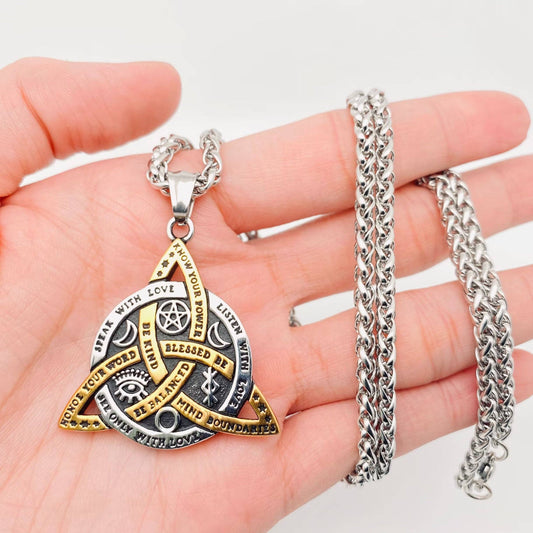 Triangle Star Moon Emblem Stainless Steel Necklace - MJ/MNP: Pendant necklace