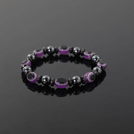 Evil Eye Bracelet Hematite with Acrylic Beads (Purple)