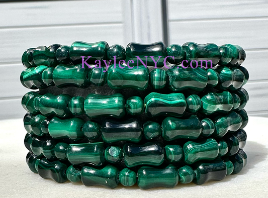 6 Pcs Natural Malachite 7.5” Crystal Stretch Bracelet