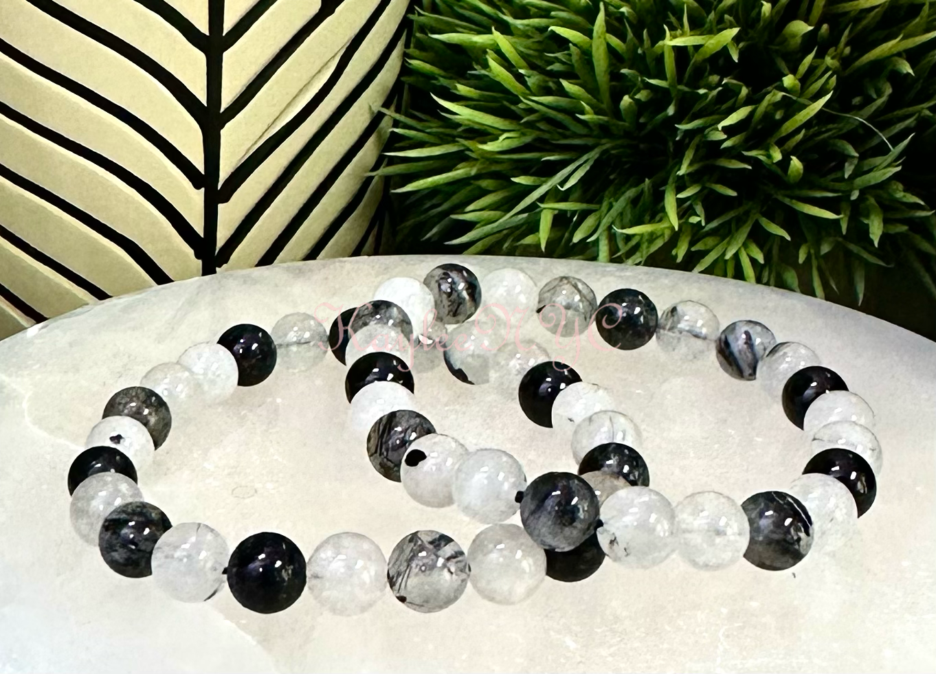 Natural Tourmalinated Quartz 8mm Crystal Stretch Bracelet
