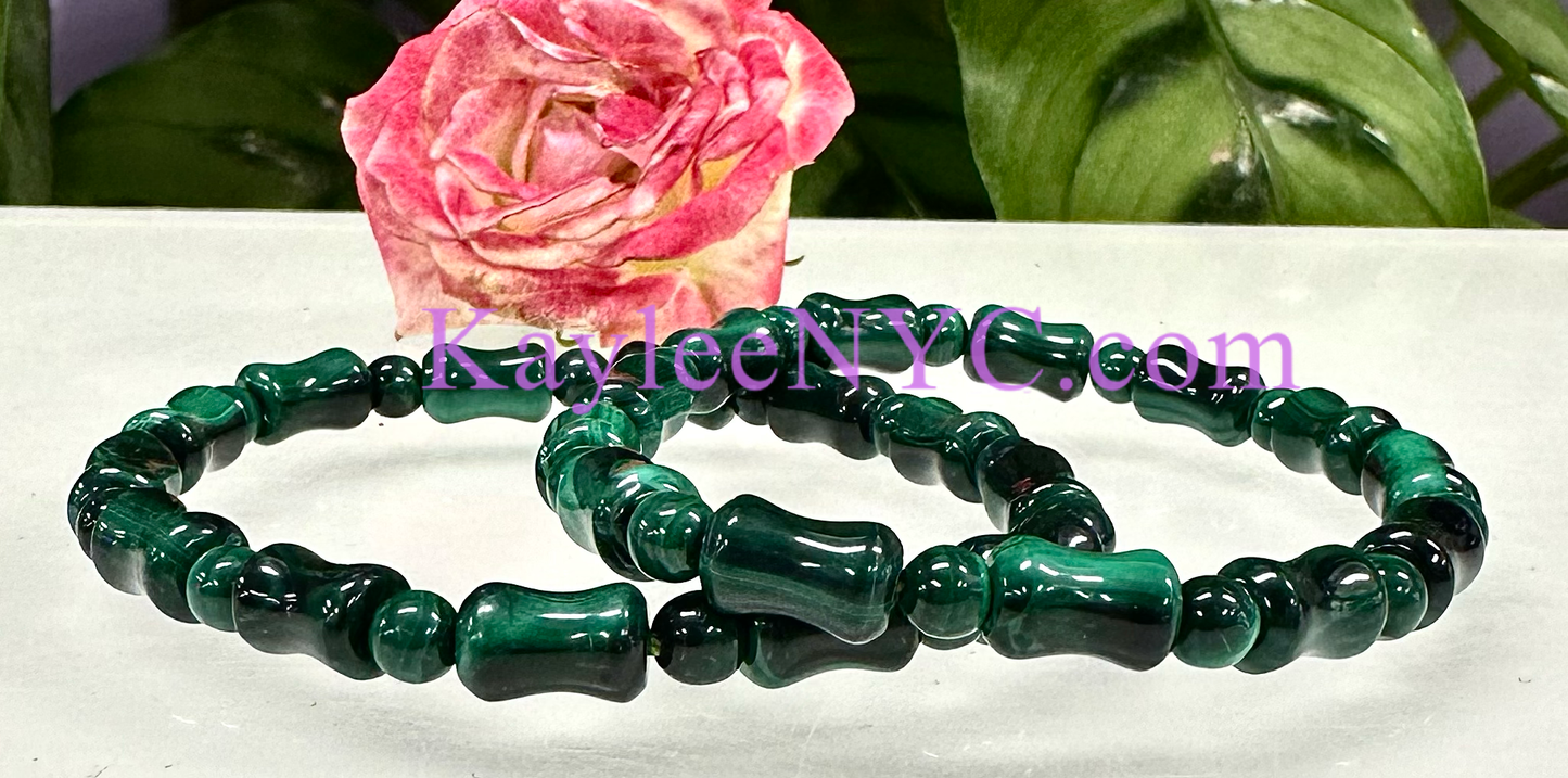 6 Pcs Natural Malachite 7.5” Crystal Stretch Bracelet