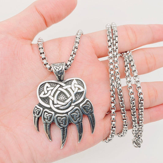Stainless Steel Celtic Knot Bear Claw Charm Necklace -MJ/MNP: Pendant + chain