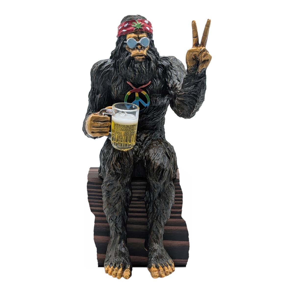 Party Hippie Bigfoot Sasquatch Beer Drinking Statue: Natural