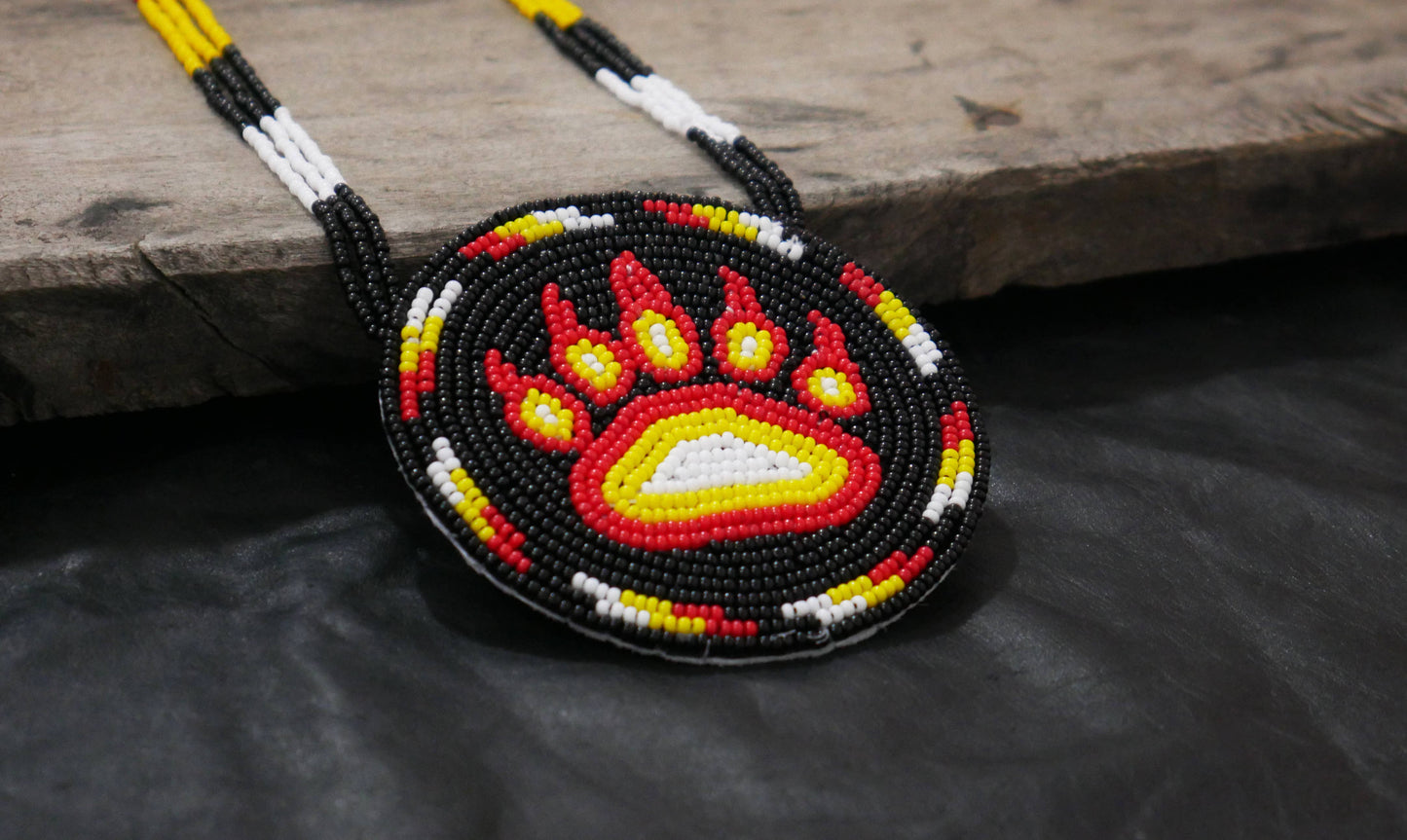Native American Style Beaded Bear Paw medallions (Black): Black