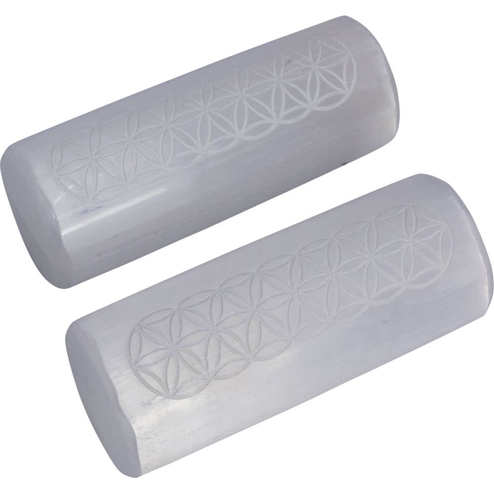Selenite Harmonizer w/ Flower of Life (Pair)