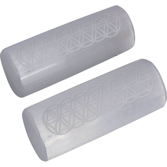 Selenite Harmonizer w/ Flower of Life (Pair)