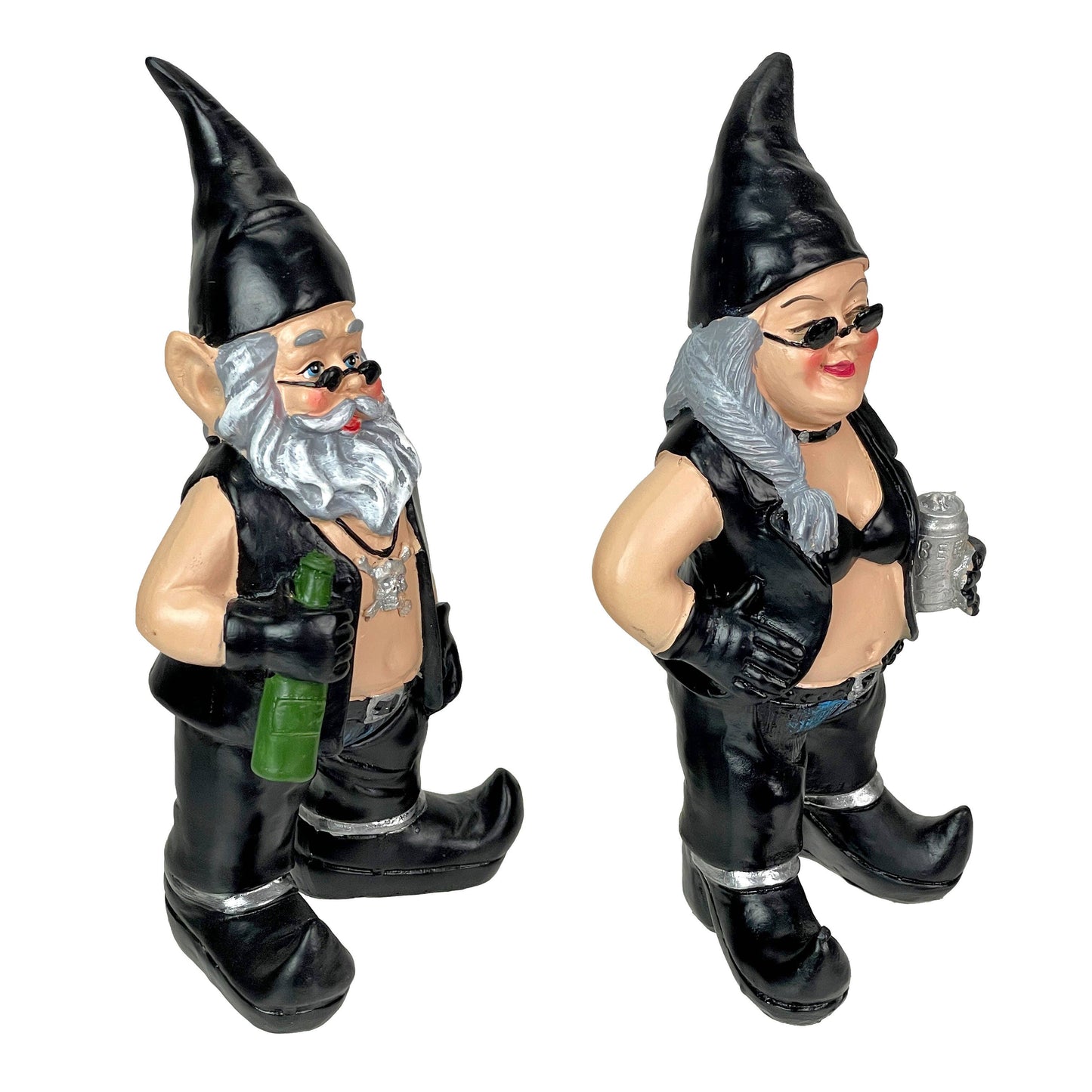 Gnoschitt & Gnofun Biker Gnome Garden Statues 7.5 Inches