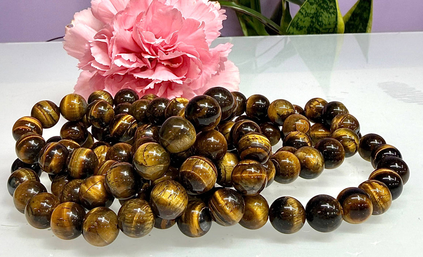10mm Natural Tiger Eye Crystal Healing Stretch Bracelet 8"