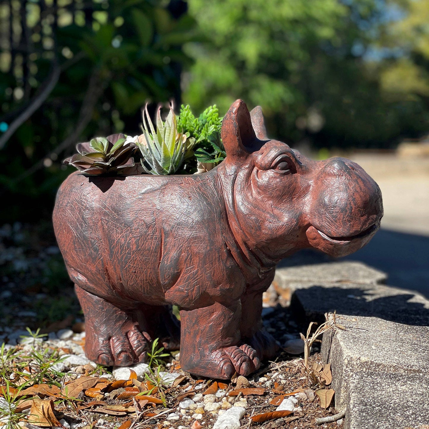 Charming Brown Hippopotamus Planter with Drain Hole