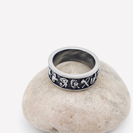 Ancient Egyptian Totem  Symbol Stainless Steel Ring - MJ/MR: Steel color / 9