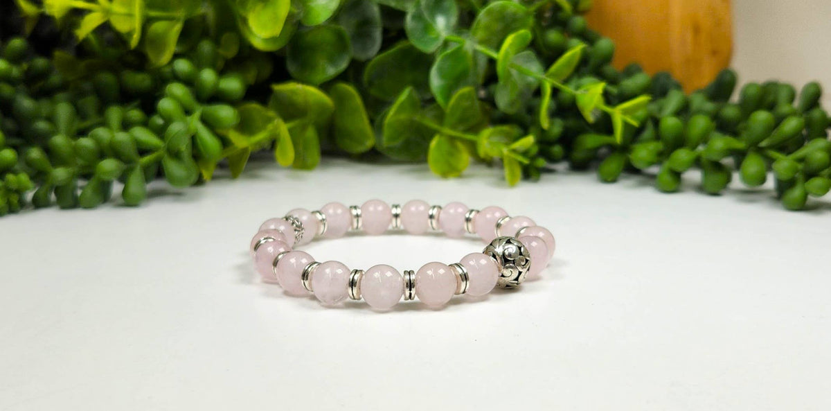 UNCONDITIONAL LOVE - 8mm Rose Quartz Bracelet w/Silver Color: Bracelets Only