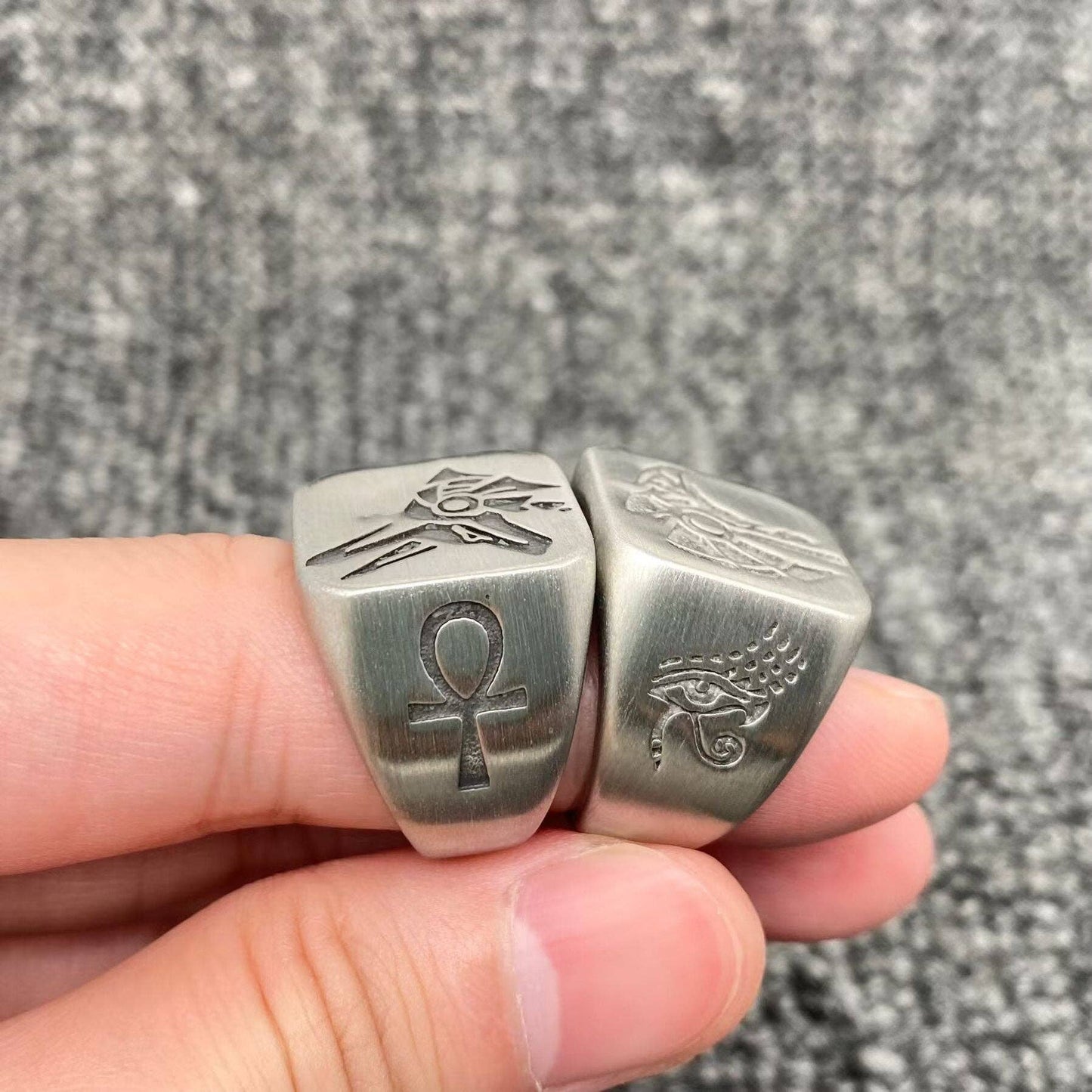 Egyptian Anubis & Horus Signet Stainless Steel Ring - MJ/MR: Horus / 8