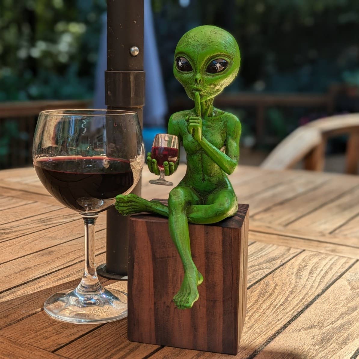 Party Alien Shelf Sitter Female Wine Sipping 10" Figurine: Green