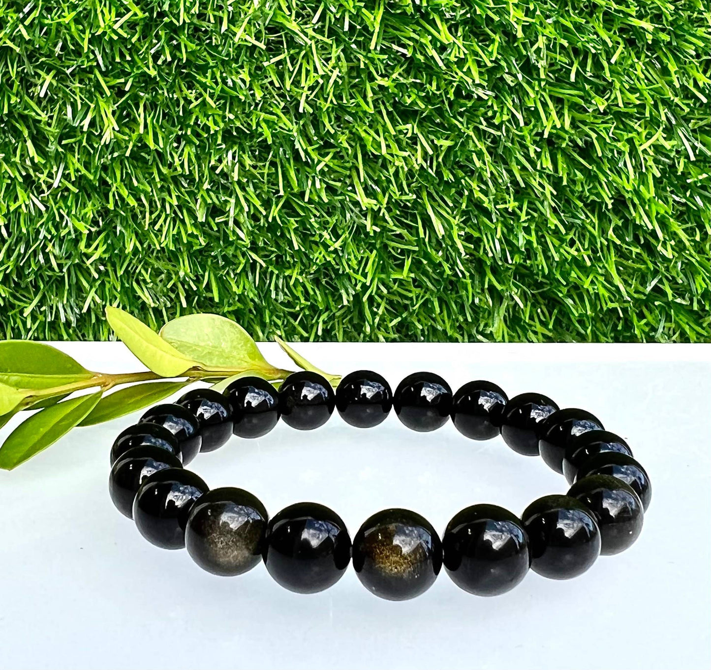 Natural Gold Sheen Obsidian 10mm 8” Crystal Stretch Bracelet