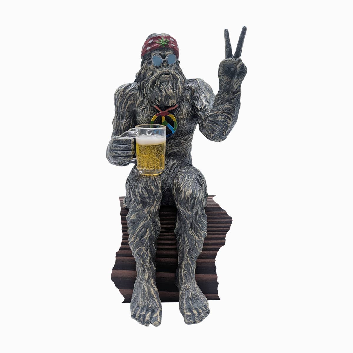 Party Hippie Bigfoot Sasquatch Beer Drinking Statue: Natural