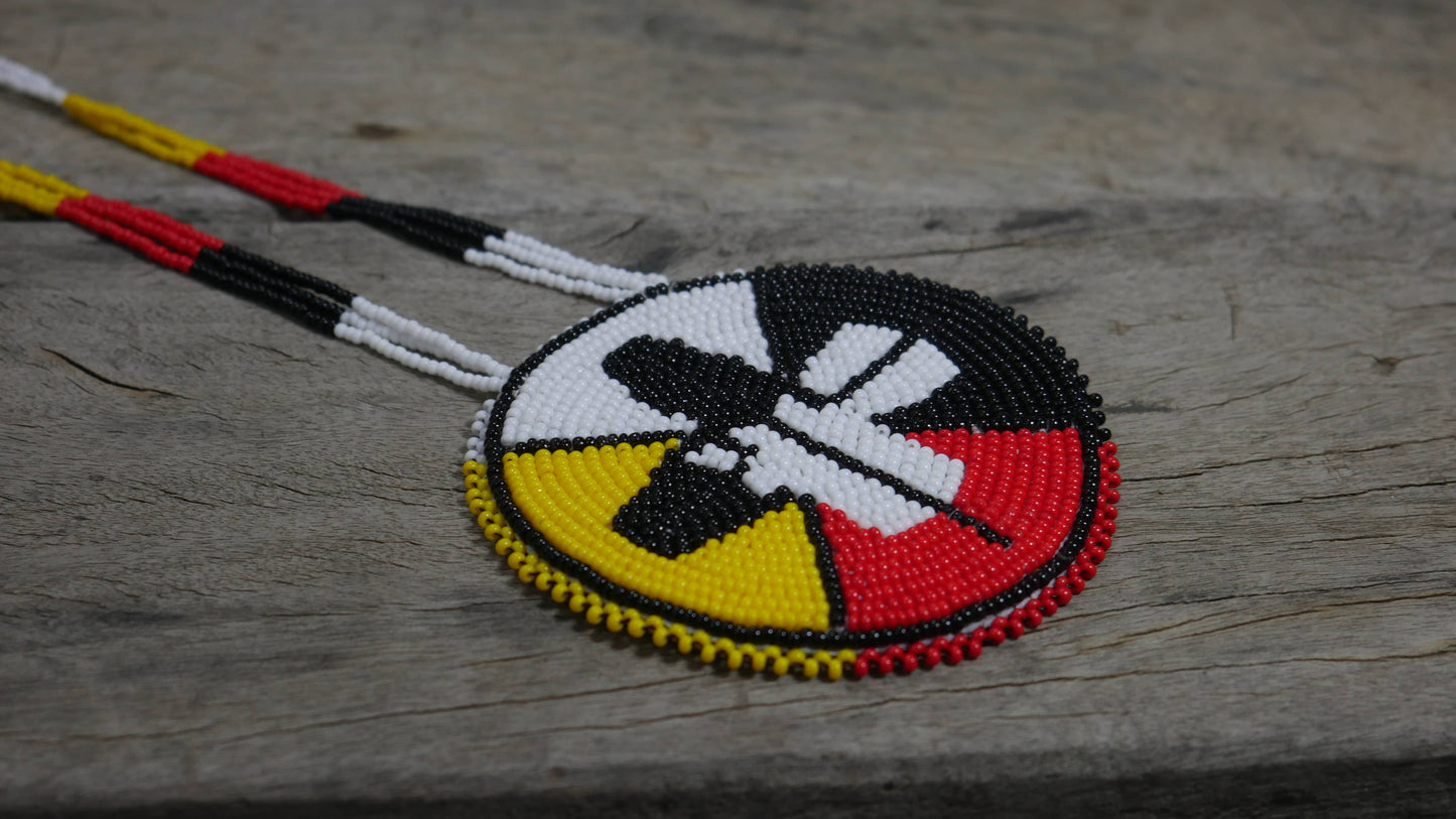 Native American Style Beaded medallions 4 Direction Feather