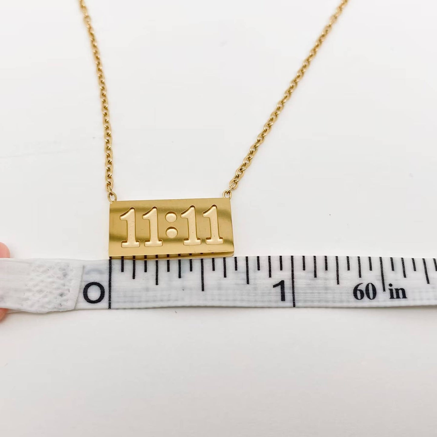 "11:11" Charm Pendant Stainless Steel Necklace - FGS: Steel color