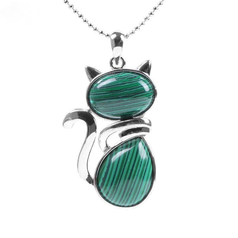Natural Stone Cat-shaped Pendant Necklace: Tiger-Eye Chain