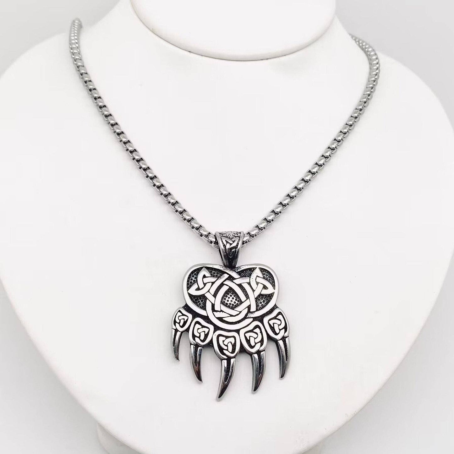Stainless Steel Celtic Knot Bear Claw Charm Necklace -MJ/MNP: Pendant + chain