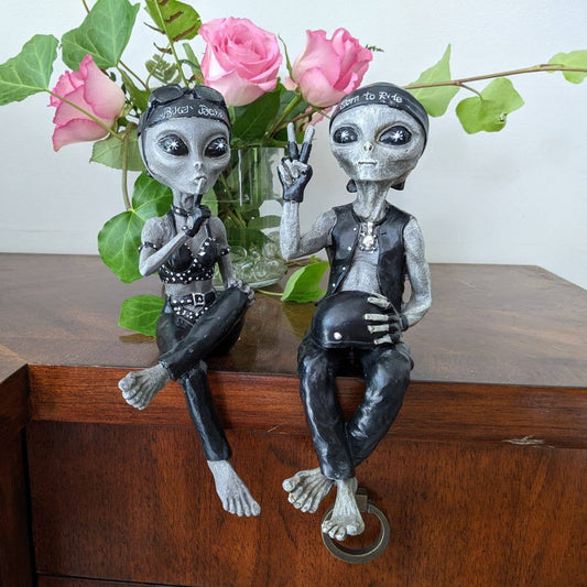 Alien Invasion Biker Babe & Dude Ledge Lounger Set 10" tall: Gray