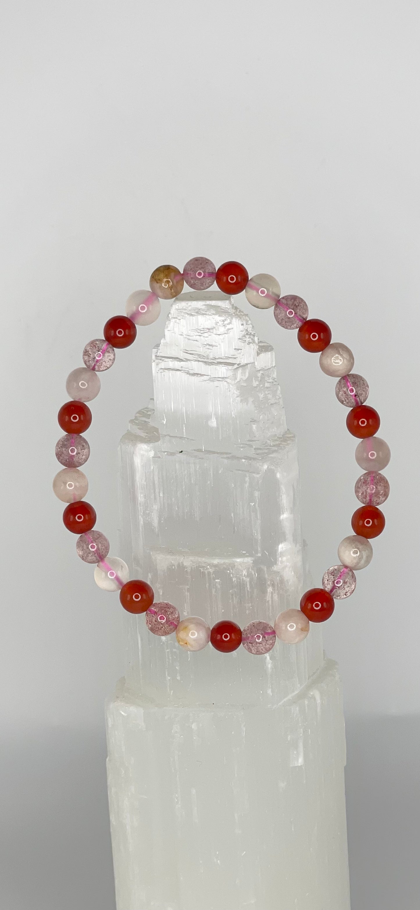 Carnelian Flower Agate Strawberry Quartz Bracelet