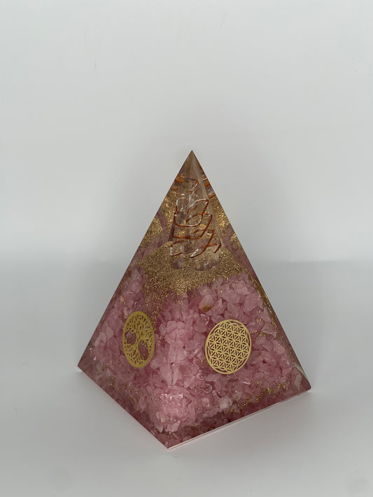 Rose Quartz 5.5 inch Orgonite Pyramid