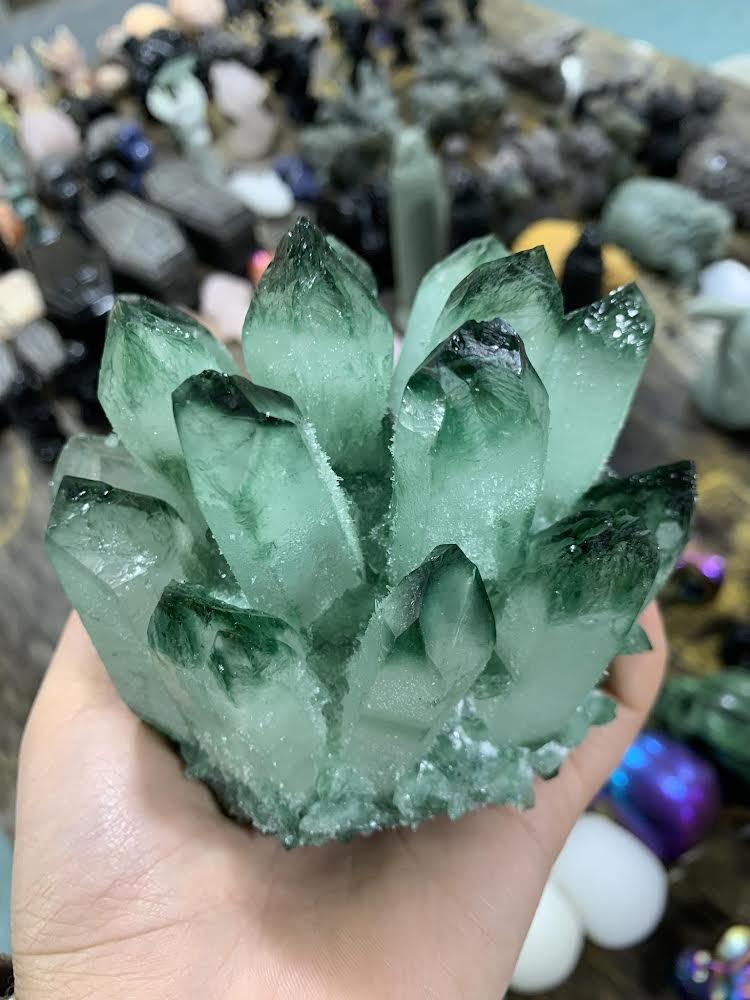 Green Clear Quartz Cluster