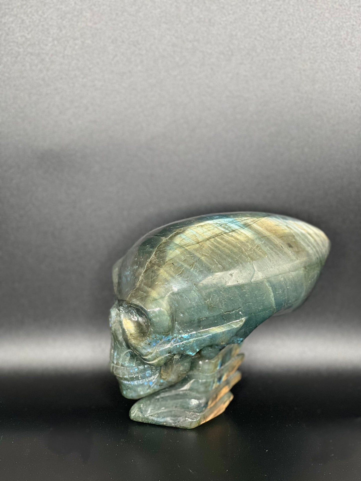 Labradorite Alien Skull Head Carving