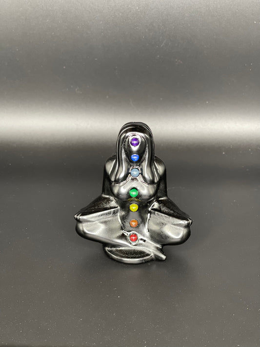 Obsidian Meditating Woman Figurine