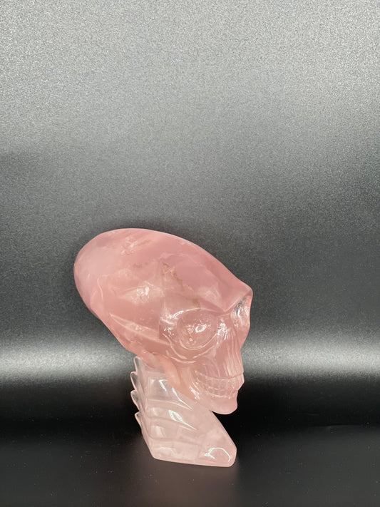 Rose Quartz Alien Skull Head Carving