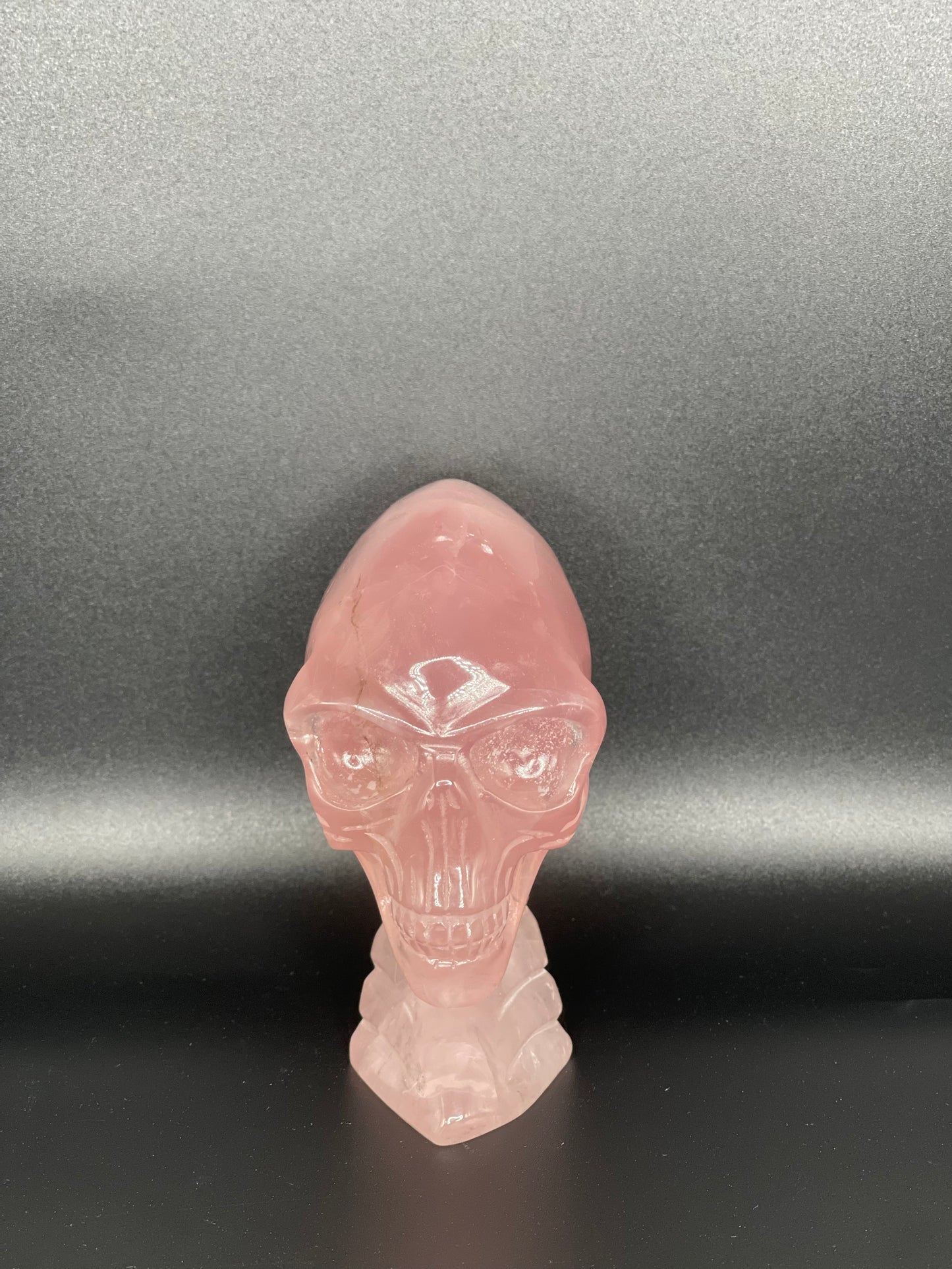 Rose Quartz Alien Skull Head Carving