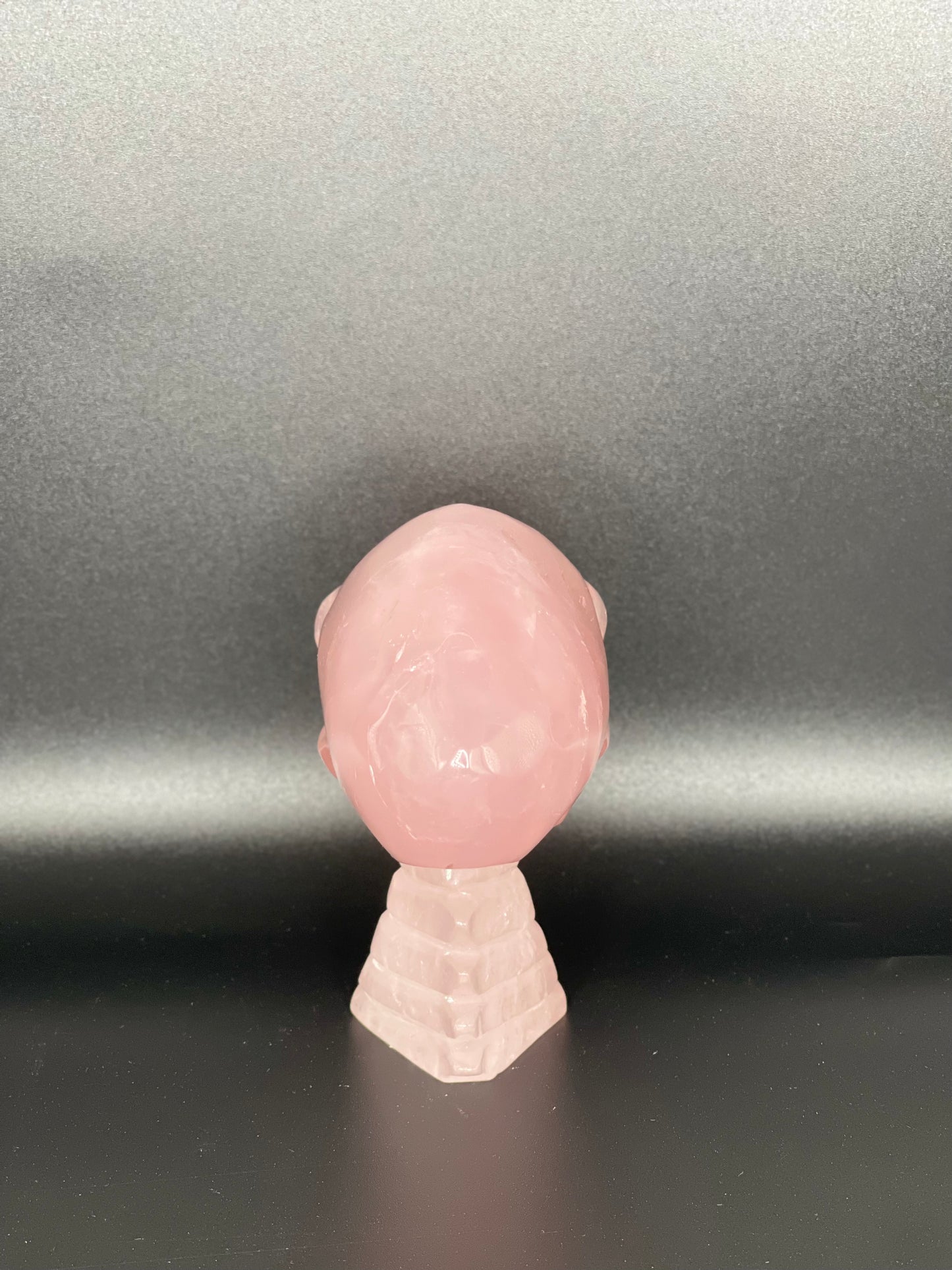 Rose Quartz Alien Skull Head Carving