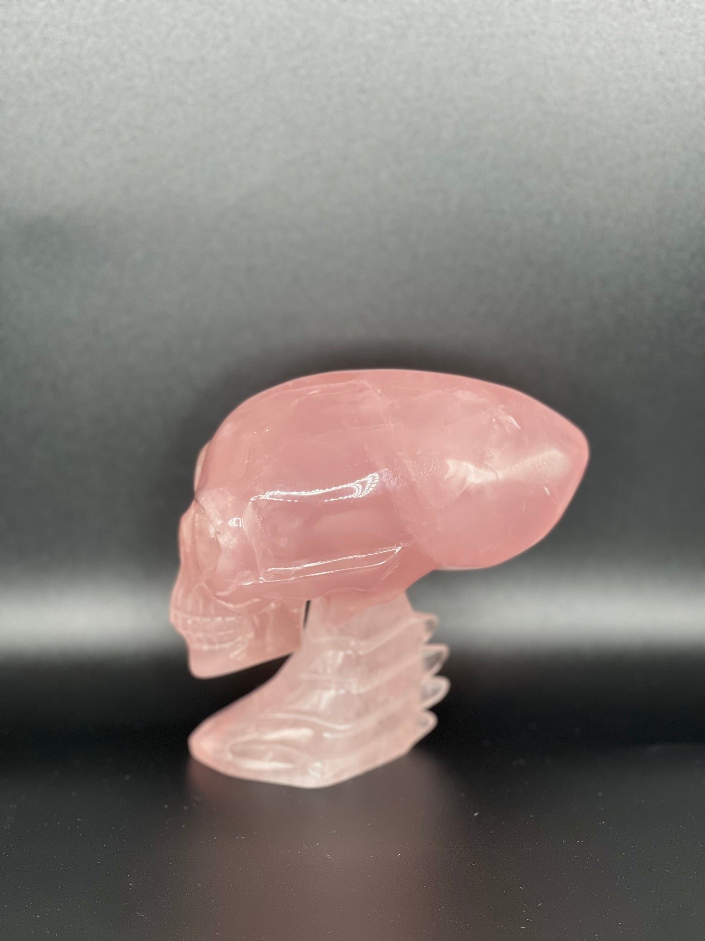 Rose Quartz Alien Skull Head Carving