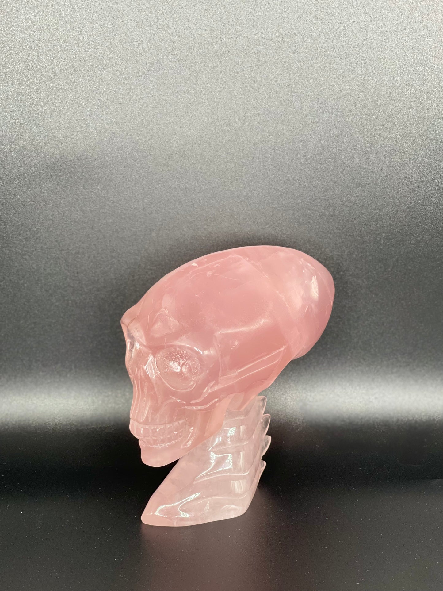 Rose Quartz Alien Skull Head Carving