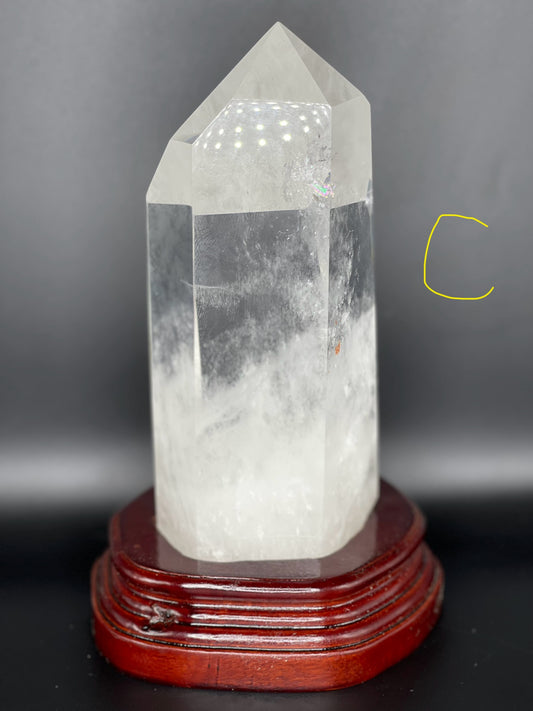 Clear Quartz Point with Rainbow Inclusion Large Crystal Piece C