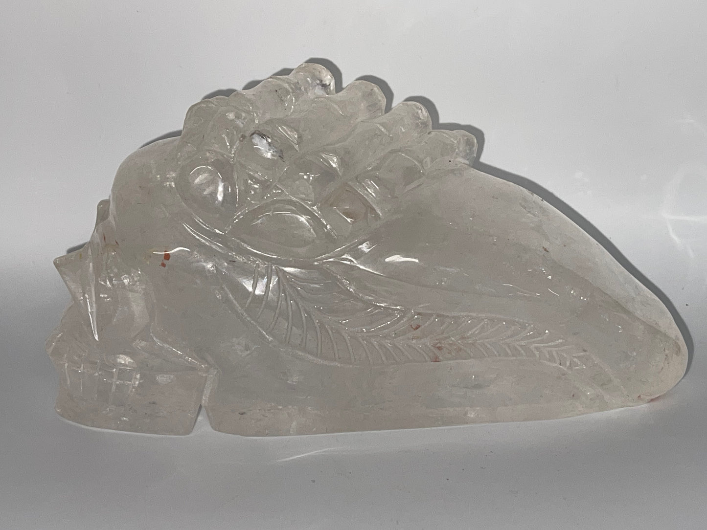 Clear Quartz Skull Head Large Carving with Hand Engraving