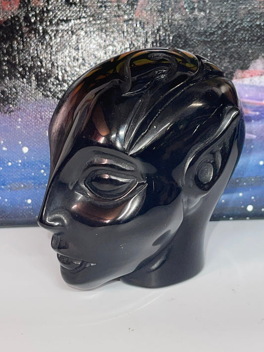 Black Obsidian Female Alien Head Crystal Carving