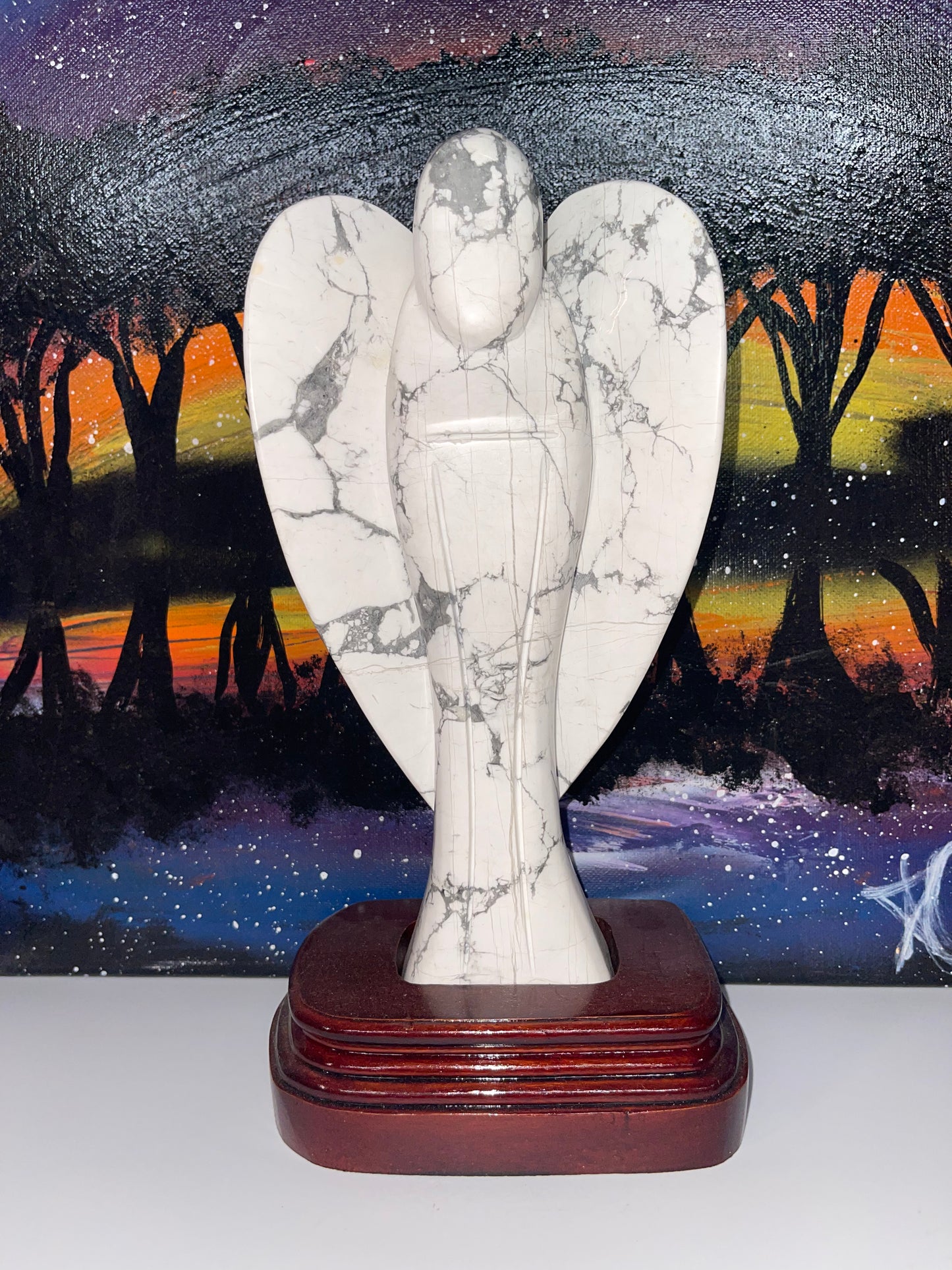 Howlite Angel Crystal Carving on Base