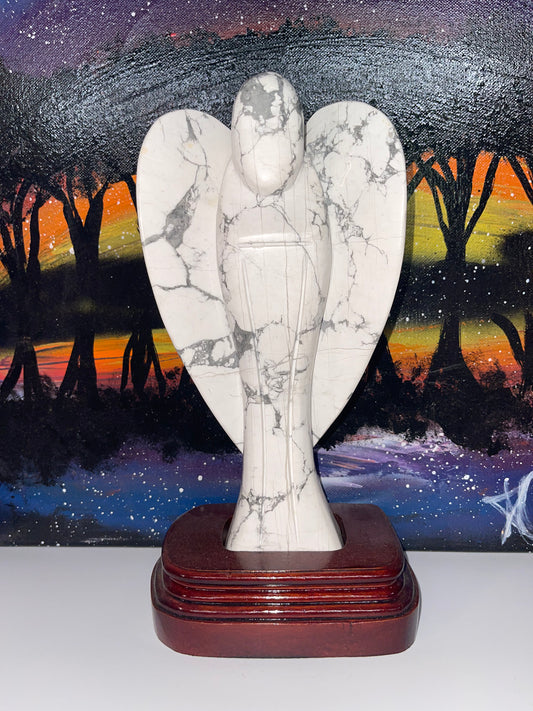 Howlite Angel Crystal Carving on Base