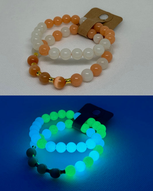 Orange Cat Eye w/ Gold Spacers Orange Luminous White Luminous Bracelet