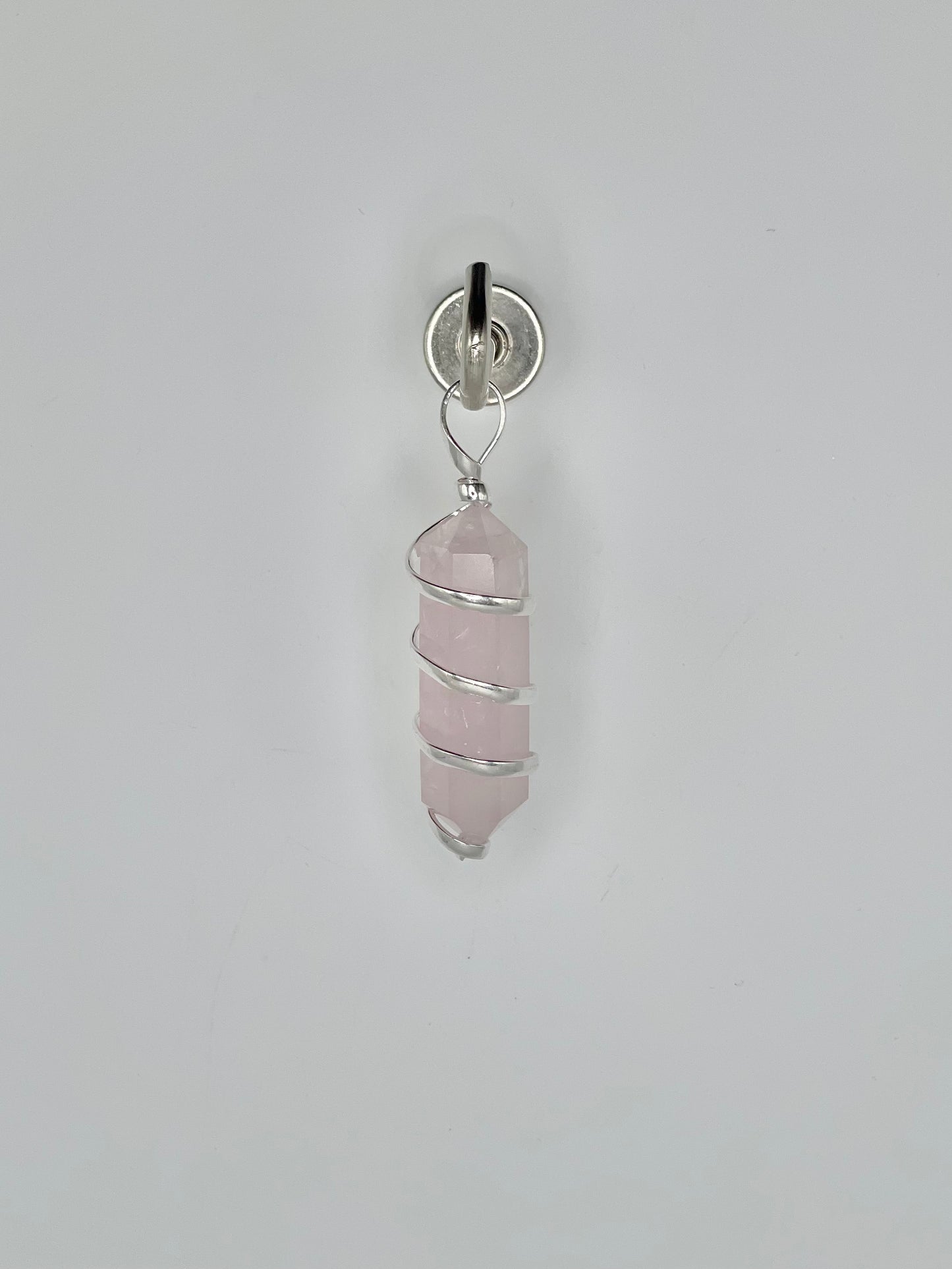 Natural Rose Quartz Double Pointed Pendant Metal Wrapping 2 in