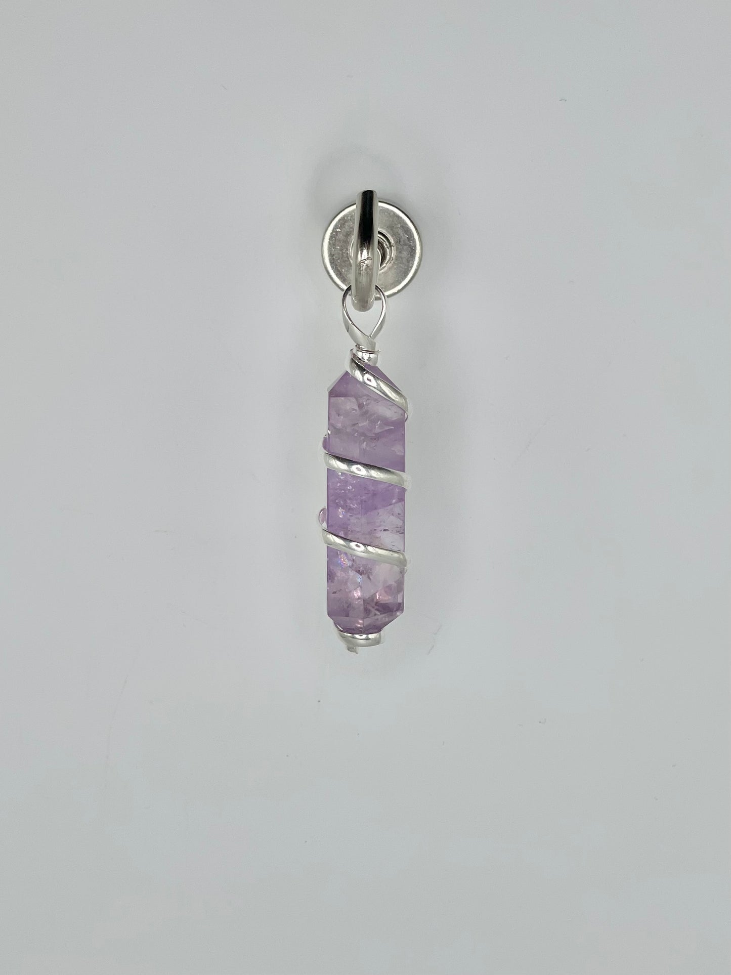 Natural Amethyst Double Pointed Pendant Metal Wrapping 2 in