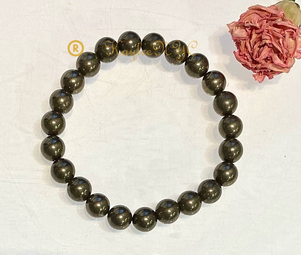 Natural Pyrite 8mm 7.5” Crystal Healing Stretch Bracelet
