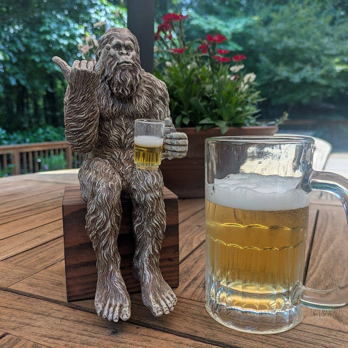 Party Bigfoot Sasquatch Beer Drinking Statue 10 inch H: Stonewash